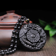 Buddha Stones Bagua Dragon Phoenix Obsidian Fulfilment Pendant Necklace Necklaces & Pendants BS 4
