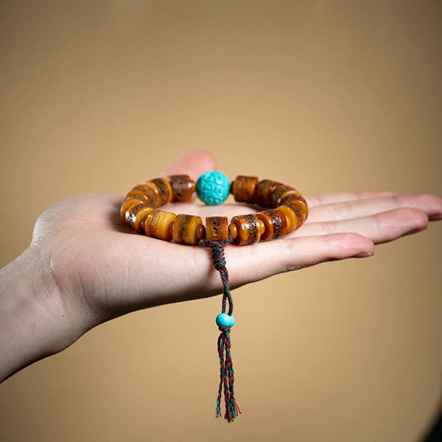 Buddha Stones Tibetan Natural Camel Bone Amber Red Agate Turquoise Protection Luck Bracelet Bracelet BS 32