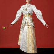 Buddha Stones Tibetan Dress Clothing Lhasa Shirt Pleated Skirt Dress Women Clothing
