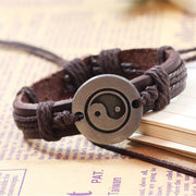 Buddha Stones Retro Yin Yang Leather Harmony String Bracelet