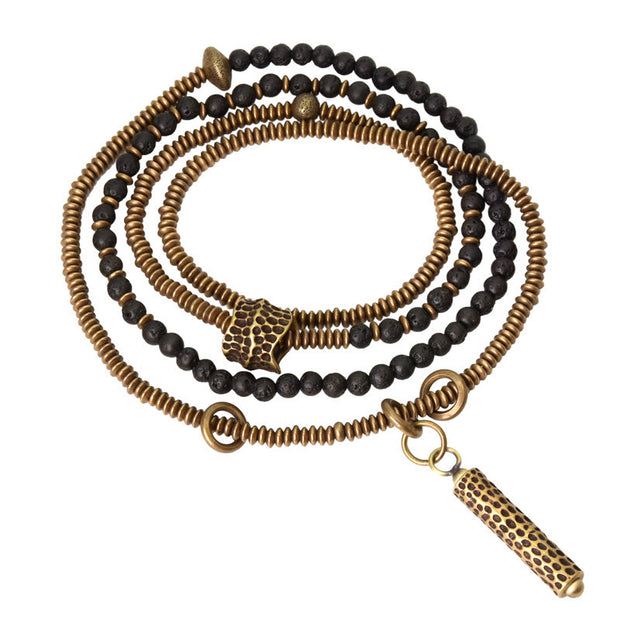 Buddha Stones Vintage Lava Rock Copper Healing Multilayered Bracelet