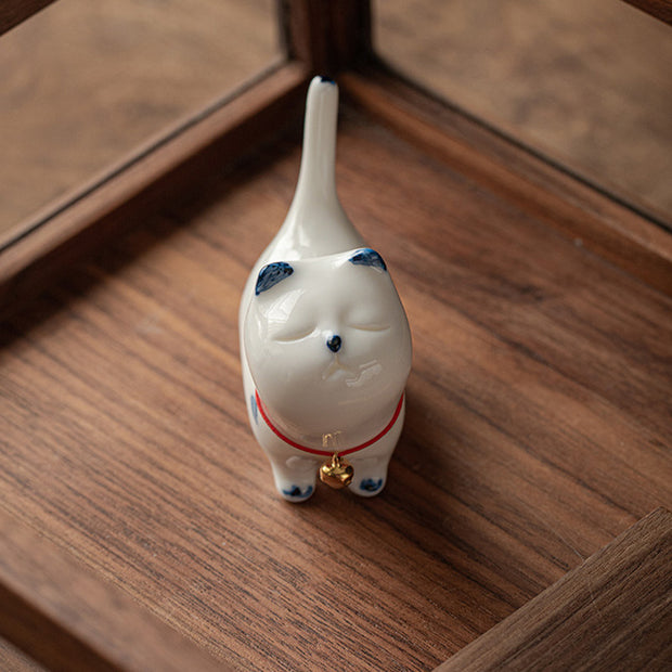 Buddha Stones Mini Lucky White Cat Kitten Tea Pet Ceramic Home Desk Figurine Decoration Decorations BS 6