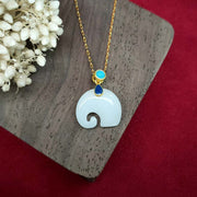 Buddha Stones White Jade Elephant Luck Fortune Necklace Pendant Necklaces & Pendants BS 3