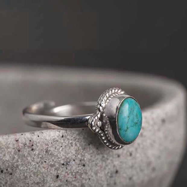 Buddha Stones 925 Sterling Silver Turquoise Wisdom Love Ring Ring BS 6.5mm*8mm