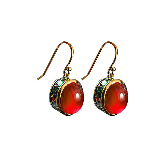 Buddha Stones Round Red Corundum Confidence Hook Drop Dangle Earrings Earrings BS 9
