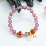Buddha Stones Natural Purple Chalcedony Candy Agate Peace Buckle Harmony Lucky Fortune Charm Bracelet Bracelet BS 6