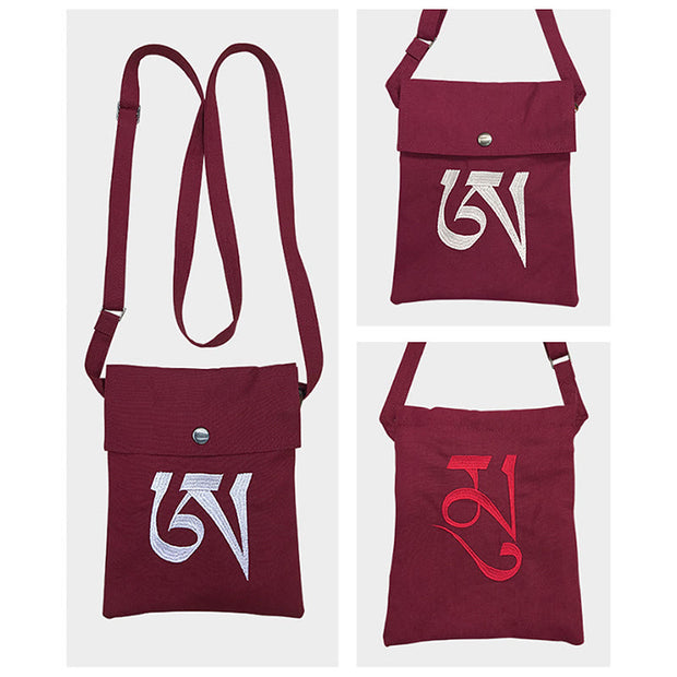 Buddha Stones Handmade OM Mantra Embroidered Spiritual Mind Practice Cotton Crossbody Bag Shoulder Bag Cellphone Bag Bag BS 4