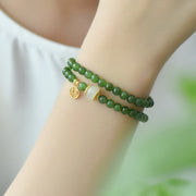 Buddha Stones Hetian Cyan Jade Happiness Blessing Bracelet Bracelet BS 1