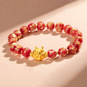 Buddha Stones Year of the Dragon Gold Foil Liuli Glass Bead Luck Bracelet Bracelet BS Red Liuli Glass Bead(Wrist Circumference 14-16cm)