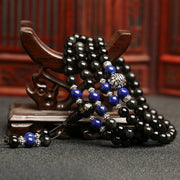 Buddha Stones 108 Beads Black Obsidian Tiger Eye Lazurite Mala Bracelet Mala Bracelet BS 6