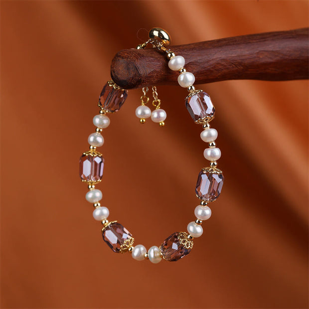 Buddha Stones Natural Amethyst Pearl Peace Healing Chain Bracelet Bracelet BS 2