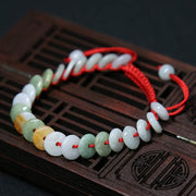 Buddha Stones Round Jade Lucky Red String Weave Bracelet Bracelet BS Jade(Wrist Circumference 14-20cm)