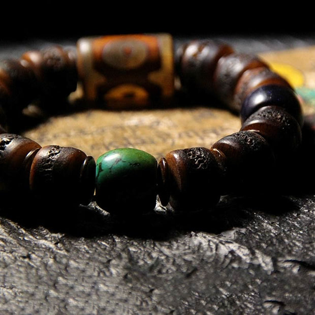 Buddha Stones Tibetan Yak Bone Dzi Bead Turquoise Keep Away Evil Spirits Bracelet Bracelet BS 4