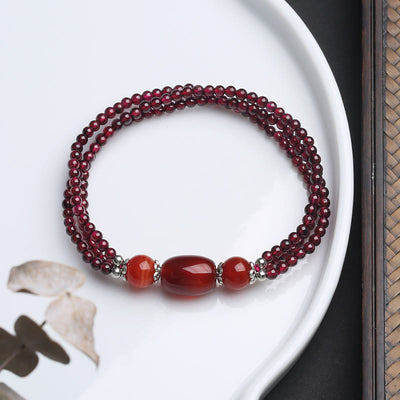 Buddha Stones Natural Garnet Red Agate Protection Triple Layer Bracelet