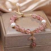 Buddha Stones Strawberry Quartz Rutilated Quartz Fishtail Charm Healing Bracelet