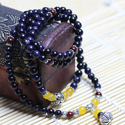 Buddha Stones Blue Sandstone Wealth Charm Bracelet Mala Mala Bracelet BS 2