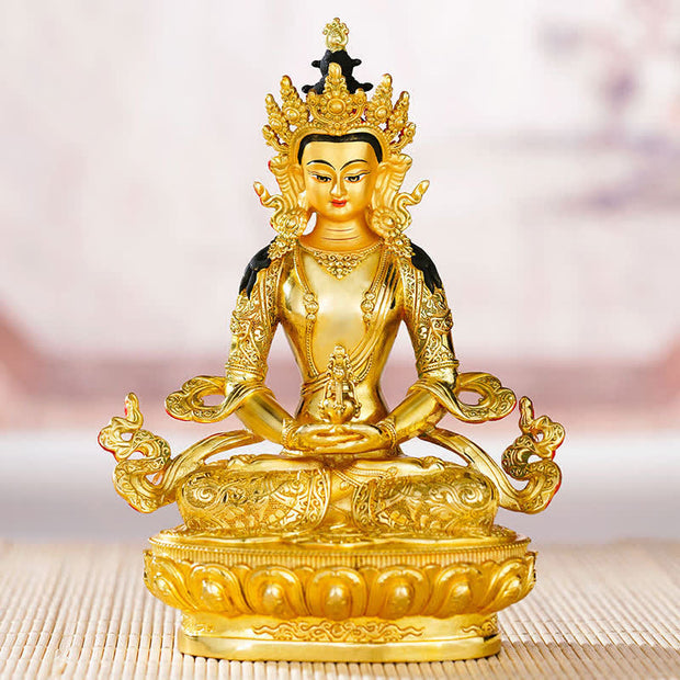 Buddha Stones Longevity Buddha Figurine Serenity Copper Statue Home Offering Decoration