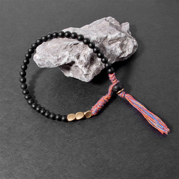 Buddha Stones Handmade Tibetan Black Onyx Tassel Bracelet Bracelet BS 4