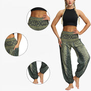 Buddha Stones Feather Print Hippie Baggy Trousers Boho High Waist with Pockets Women's Yoga Pants