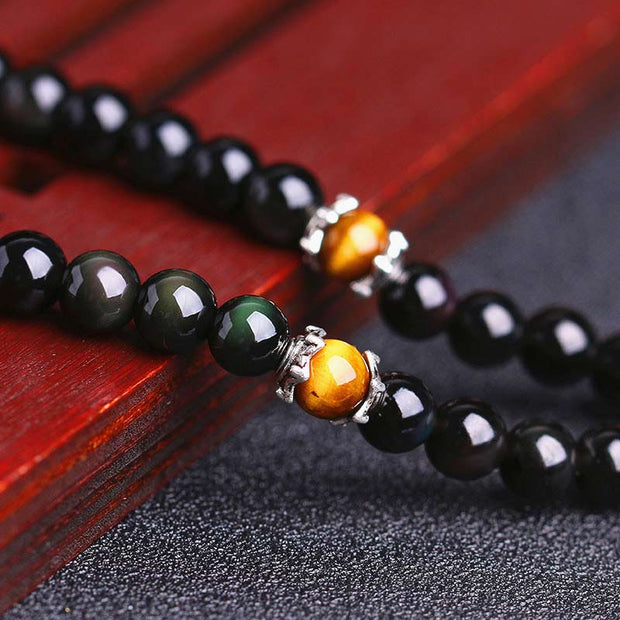 Chinese Zodiac 108 Beads Black Obsidian Tiger Eye Fortune Mala Bracelet Mala Bracelet BS 4