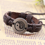 Buddha Stones Retro Yin Yang Leather Harmony String Bracelet Bracelet BS 7