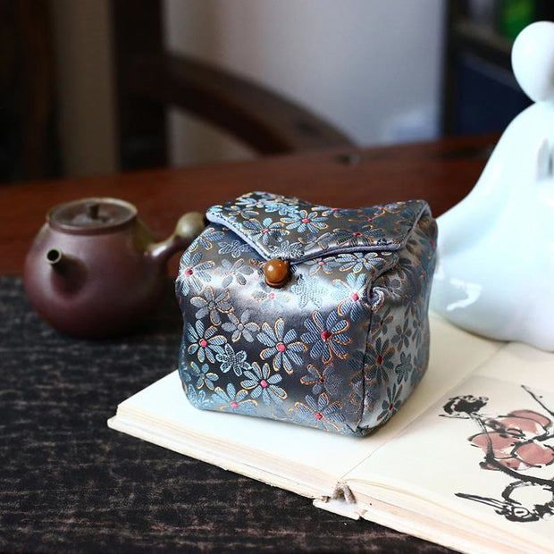 Buddha Stones Vintage Floral Teaware Teapot Teacup Cotton Brocade Storage Bag