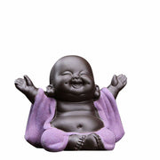 Buddha Stones Always Smiling Laughing Buddha Wealth Luck Purple Clay Maitreya Statue Decoration