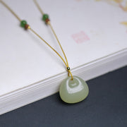 Buddha Stones Natural Hetian Jade Small Bag Pattern Prosperity String Necklace Pendant Necklaces & Pendants BS 3