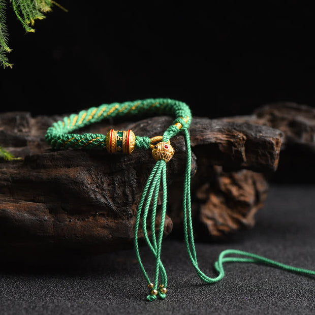 Buddha Stones Tibetan Handmade Luck Prayer Wheel Bead Charm Weave Colorful String Bracelet Bracelet BS Green(Wrist Circumference 14-19cm)
