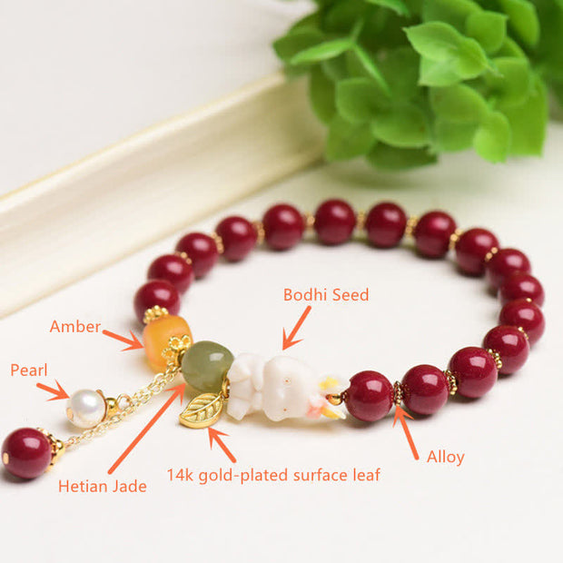 Buddha Stones Year of the Rabbit Cinnabar Hetian Jade Bunny Beaded Blessing Bracelet Bracelet BS 9