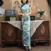 Buddha Stones Vintage Lotus Magnolia Peony Flower Pattern Cheongsam Dress Women's Qipao Dress