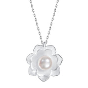 Buddha Stones 925 Sterling Silver Lotus Flower Pearl New Beginning Necklace Pendant