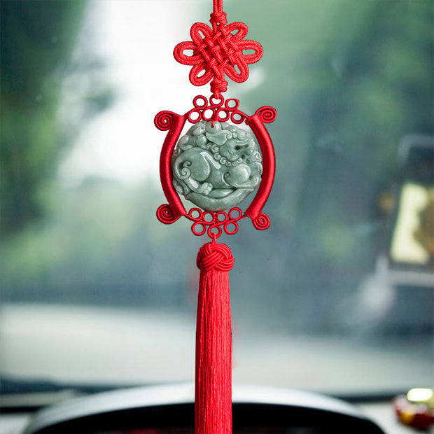 Buddha Stones Natural Jade FengShui PiXiu Chinese Knotting Abundance Car Hanging Decoration Car Hanging Decoration BS PiXiu(Wealth♥Luck)