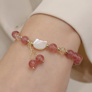 Buddha Stones Natural Strawberry Quartz Morganite Tridacna Stone Cat Love Bracelet Bracelet BS 2