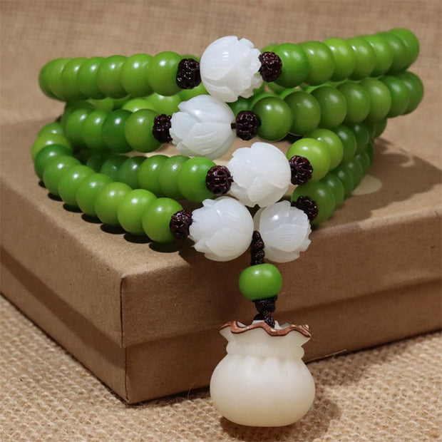 Buddha Stones Natural Bodhi Seed 108 Beads Mala Wisdom Bracelet Mala Bracelet BS 6mm*8mm #1