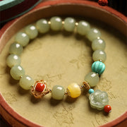 Buddha Stones Jade Amber Lotus Bead Luck Bracelet Bracelet BS Jade