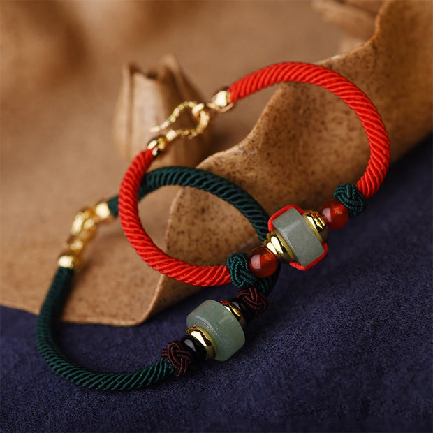 Buddha Stones Tibetan Green Aventurine Luck Braid String Bracelet