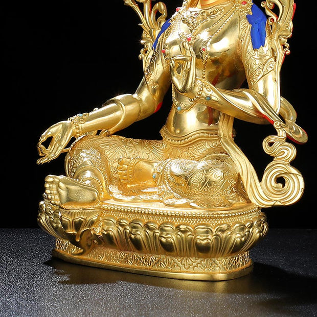 Buddha Stones Bodhisattva Green Tara Protection Copper Gold Plated Statue Decoration Decorations BS 9