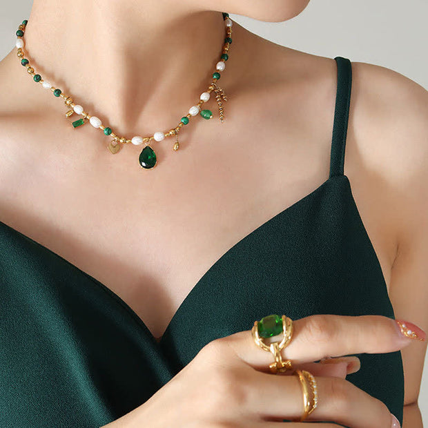 Pearl Bead Zircon Turquoise Calm Necklace Pendant Necklaces & Pendants BS 4
