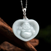 Buddha Stones 925 Sterling Silver Laughing Buddha White Jade Luck Blessing Necklace Pendant Necklaces & Pendants BS 5