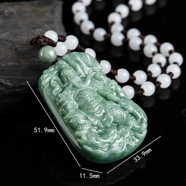 Buddha Stones Natural Jade Guan Gong Amulet Wealth Necklace Pendant Necklaces & Pendants BS 9