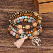 Buddha Stones Wenge Wood Layered Tree Tassel Healing Bracelet Bracelet BS Multicolor