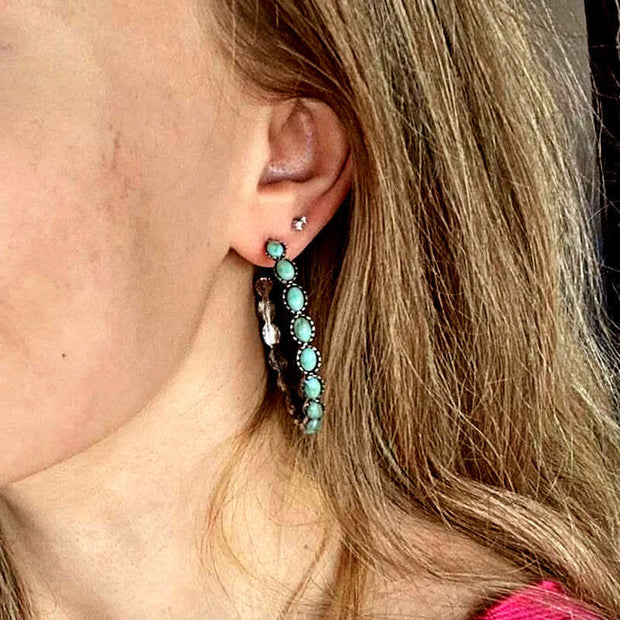 Buddha Stones Gorgeous Western Round Turquoise Stone Love Hoop Drop Dangle Earrings Earrings BS 4