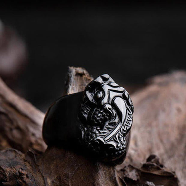 Buddha Stones FengShui PiXiu Black Obsidian Strength Ring Ring BS 4