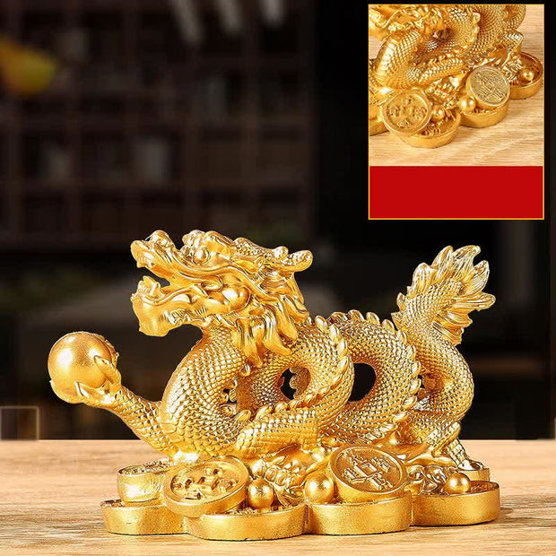Buddha Stones Feng Shui Dragon Copper Coin Wealth Success Luck Decoration Decorations BS 7