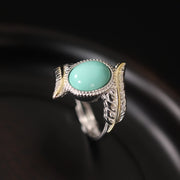 Buddha Stones 925 Sterling Silver Turquoise Feather Strength Protection Ring Ring BS 3