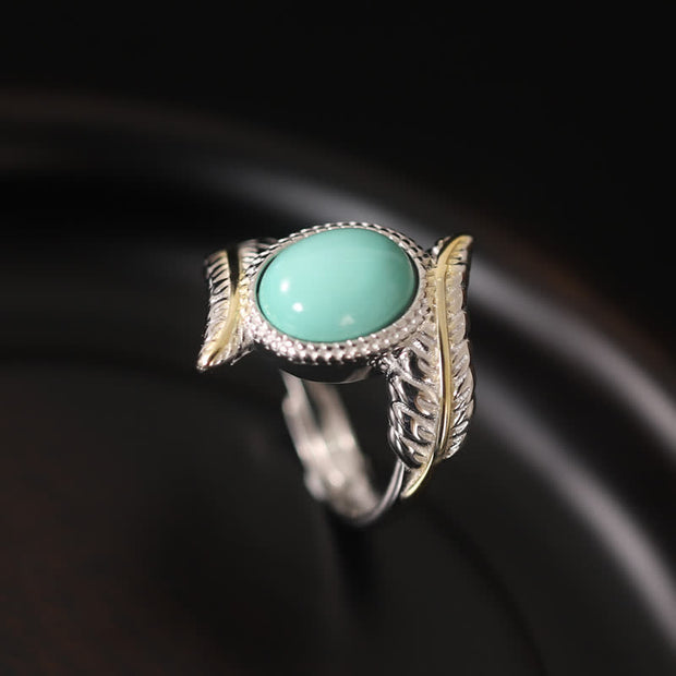 Buddha Stones 925 Sterling Silver Turquoise Feather Strength Protection Ring