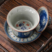 Buddha Stones Jingdezhen Dragon Phoenix Pavilion Pine Flower Ceramic Gaiwan Sancai Teacup Kung Fu Tea Cup And Saucer With Lid 170ml