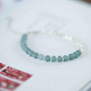 Buddha Stones 925 Sterling Silver Natural Blue Jade Tourmaline Amber Confidence Blessing Bracelet Bracelet BS 17