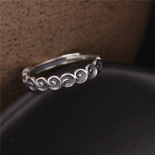 Buddha Stones 925 Sterling Silver Auspicious Clouds Engraved Ring